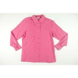 Worthington Essentials Women Linen Cotton Pink Button Up Shirt Sz‎ M Petite